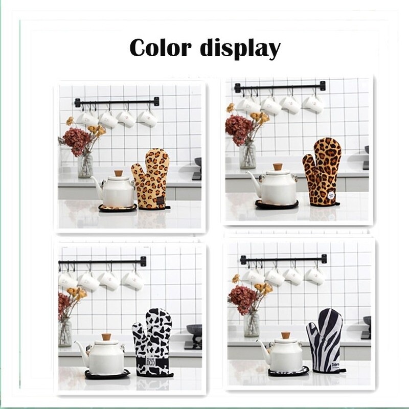 2db/szett Konyhai kesztyűk szigetelt leopárdnyomtató alátét Mikrohullámú kesztyűk sütő grillrács edényfogók sütőkesztyű edényfogó alátét