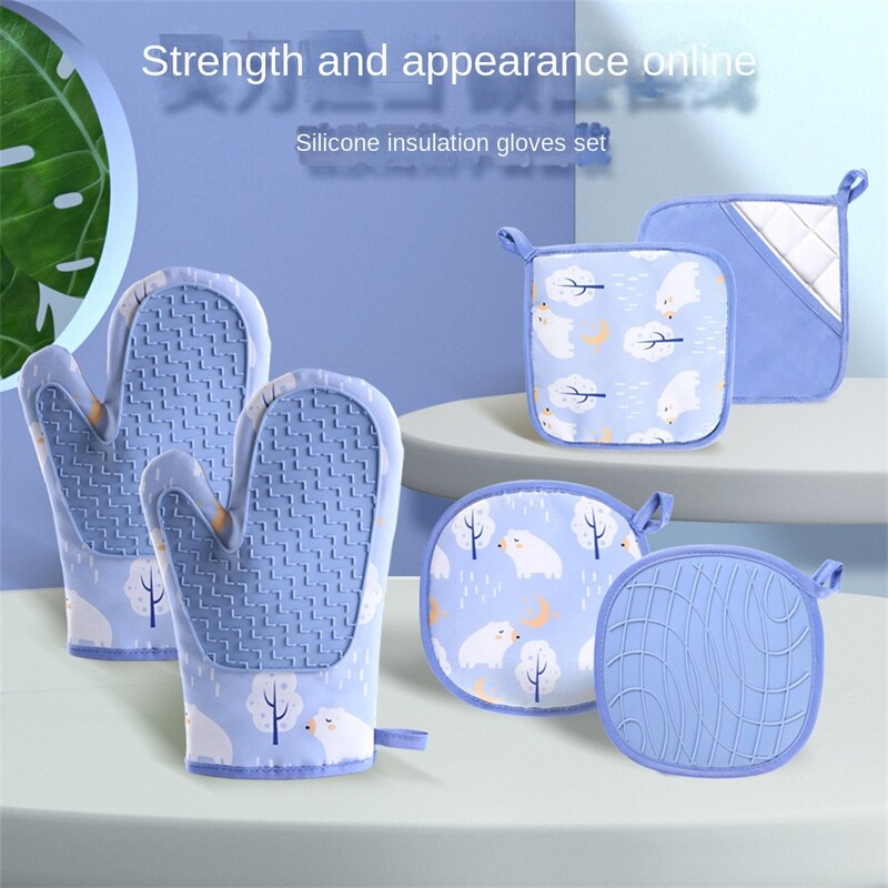 Új szilikon és pamut kesztyűk twill kétrétegű mikrohullámú sütő sütőkesztyűk konyhai sütés hőszigetelő kesztyűk sütőkesztyűk