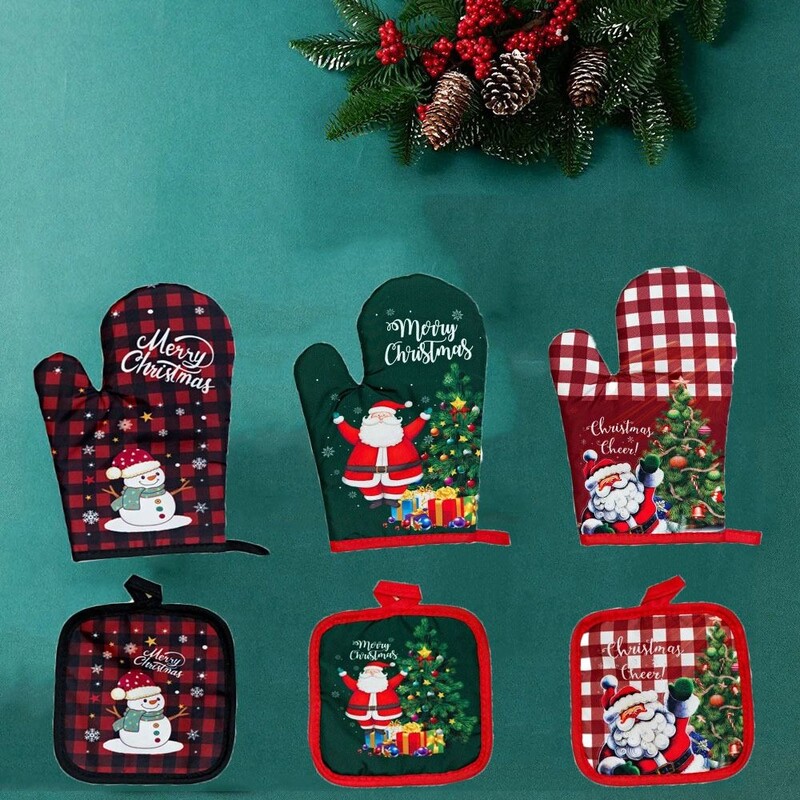 2db/szett szigetelő karácsonyi mikrohullámú kesztyű edénytartó vastagodó nyomtatási szigetelő párna melegedésgátló karácsonyi sütőkesztyű