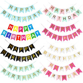 Happy Birthday Streamers Hot Stamping Dovetail Pull Flag Σαλόνι Κήπος Mall Cafe Παιδικά πάρτι γενεθλίων Διακόσμηση πανό