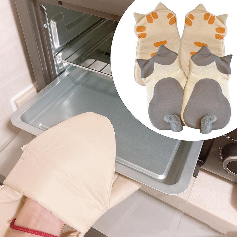 1 pár csúszásmentes konyhai kesztyű Rajzfilm Macska Mancs Sütőkesztyű Hosszú Pamut Sütőszigetelő Kesztyű Mikrohullámú hőálló