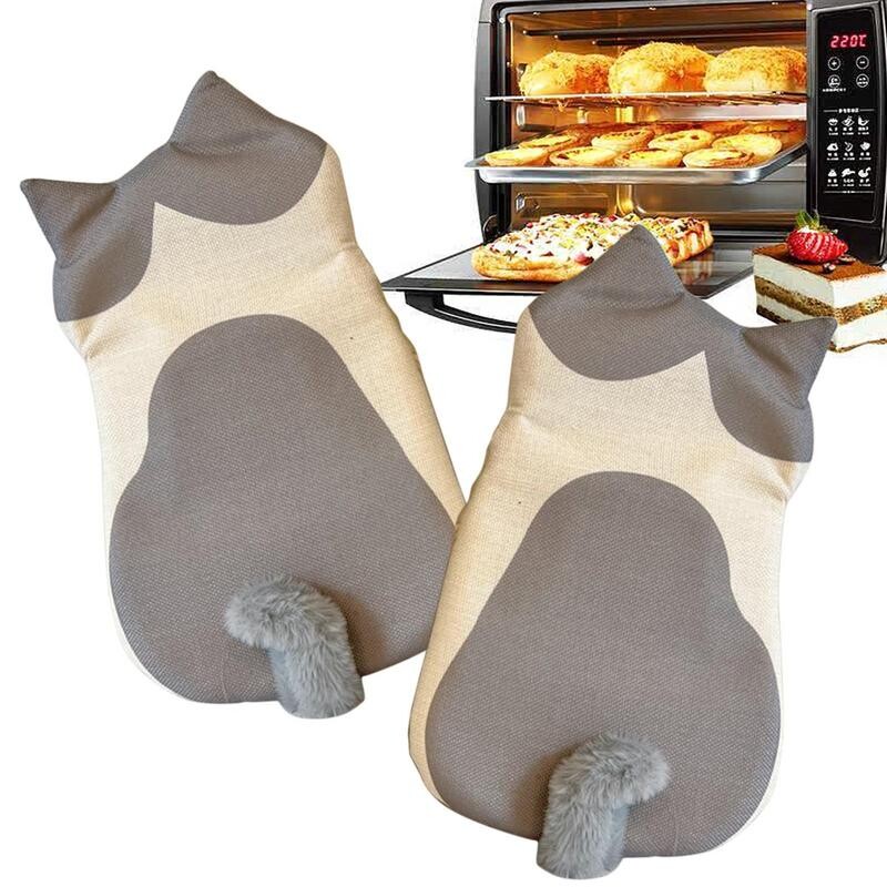 1 pár csúszásmentes konyhai kesztyű Rajzfilm Macska Mancs Sütőkesztyű Hosszú Pamut Sütőszigetelő Kesztyű Mikrohullámú hőálló