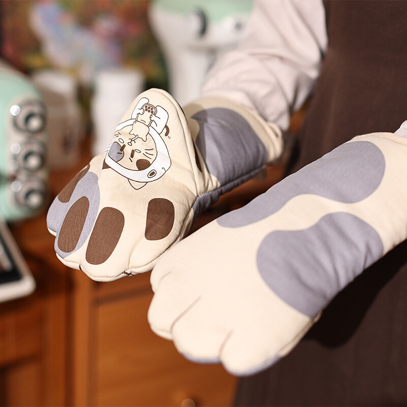 3D rajzfilm állat medve karmos sütőkesztyű hosszú pamut sütéshez szigetelő kesztyű mikrohullámú sütőben hőálló és csúszásmentes konyhai kesztyű