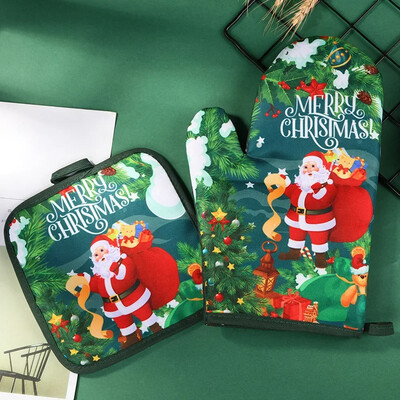Γάντια κουζίνας Μόνωση Merry Christmas Pad Γάντια μαγειρέματος μικροκυμάτων Γάντια ψησίματος μπάρμπεκιου φούρνου δοχεία κατσαρόλας φούρνου γάντια φούρνου Potholder