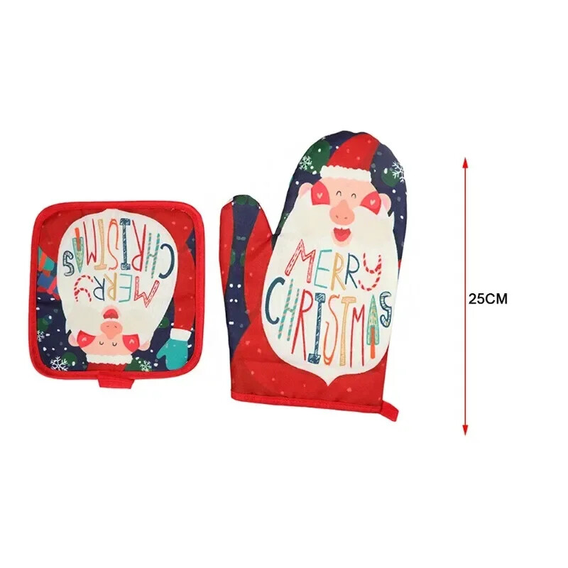 Konyhai kesztyűk Szigetelés Merry Christmas Pad Főzés Mikrohullámú Kesztyűk Sütés Grillsütő Edénytartók Sütőkesztyők Edénytartó alátét