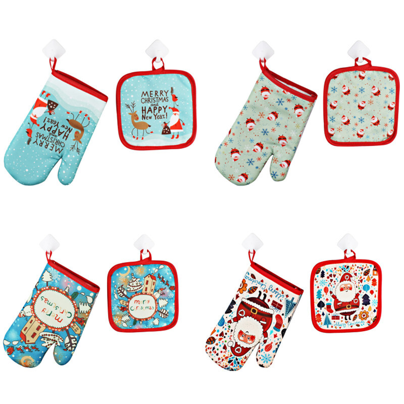 Mikrohullámú kesztyűk karácsonyi parti dekorációs kellékek sütőkesztyűk edénytartó szigetelő szőnyeg Sütés konyhai eszközök forrázásgátló