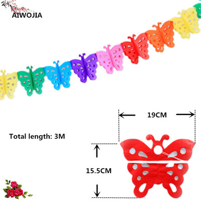 3 m Papír pillangó Füzér virág Banner húzó zászló Boldog születésnapot esküvői party Favor Baba zuhanyfüggöny dekorációs kellékek 6z
