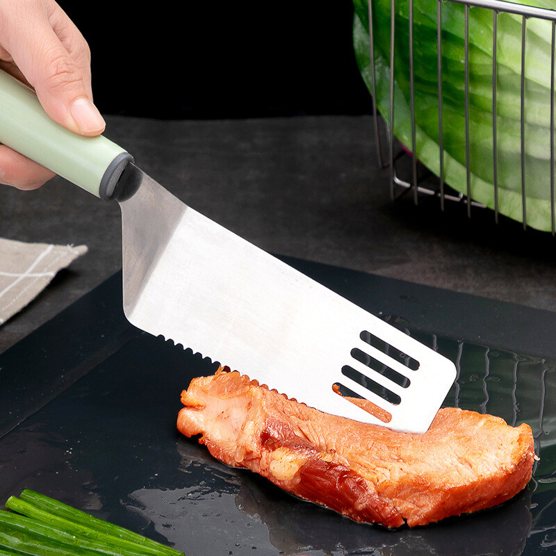 Roostevabast terasest metallist steigilabidas Põletusvastane käepide Küpsetamine Kala praadimine Labidas Teppanyaki Grillriistad Pizza Pannkoogi Kaabits