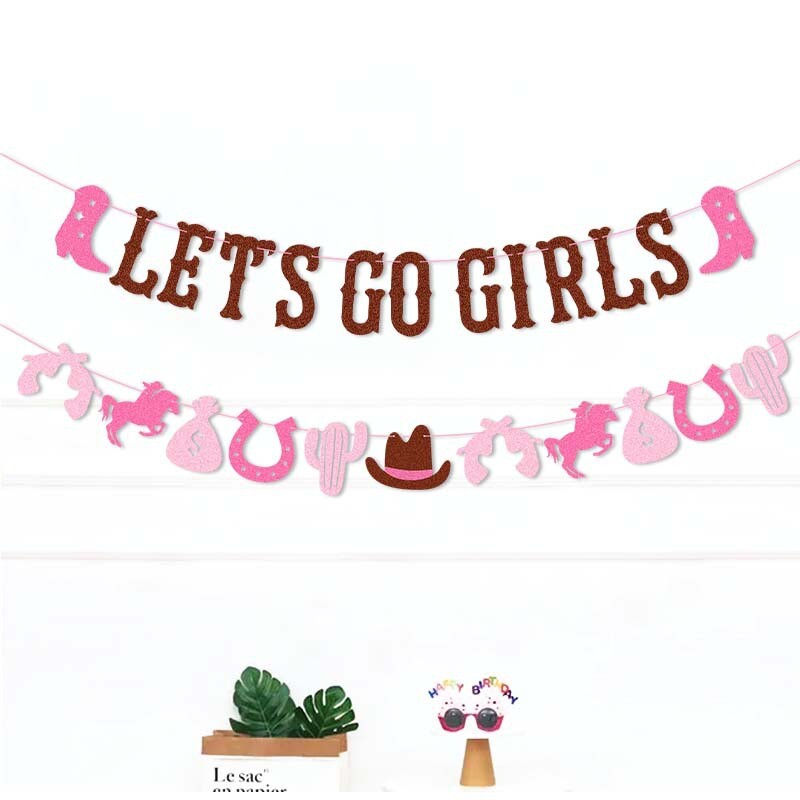 Csillogó Gyerünk Gilrs téma Banner Disco Cowgirl csizma Papír akasztófüzér lányoknak Boldog születésnapot Lánybúcsú dekoráció