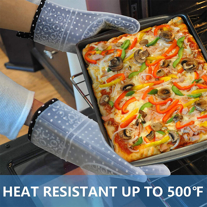 1-2 db kétrétegű sütőkesztyű vastag szilikon konyhai kesztyű csúszásmentes sütőedénytartó hőálló sütés főzéshez BBQ kesztyű