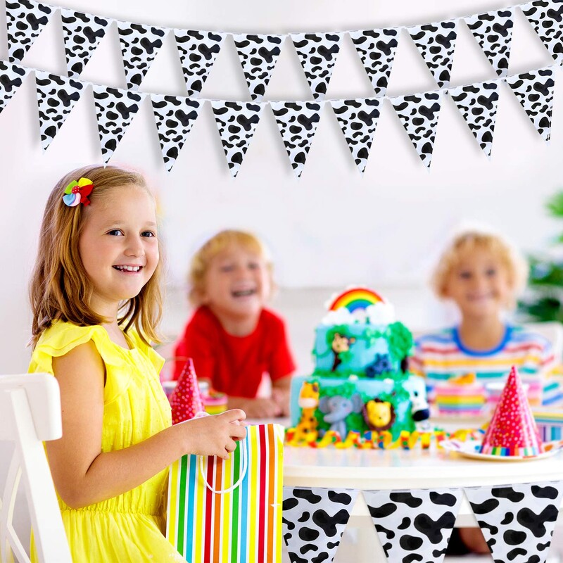 8 m tehénnyomat zászló zászló zászlók tehénsármány transzparensek Születésnapi parti kellékek Farm Animal Theme Western Cowboy Theme Party Dekoráció