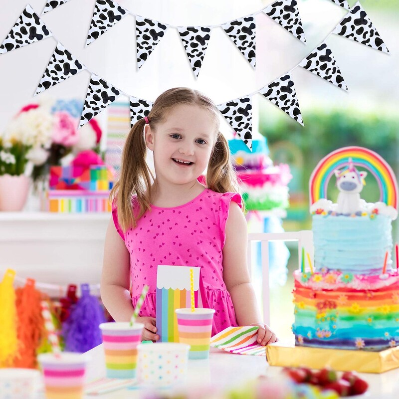 8 m tehénnyomat zászló zászló zászlók tehénsármány transzparensek Születésnapi parti kellékek Farm Animal Theme Western Cowboy Theme Party Dekoráció