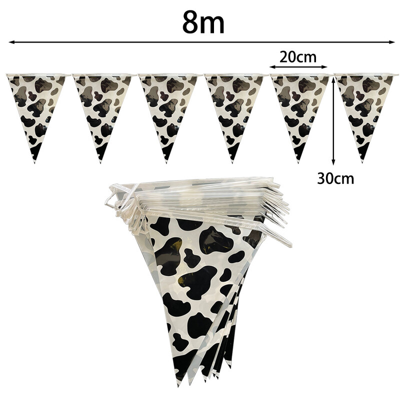 8 m tehénnyomat zászló zászló zászlók tehénsármány transzparensek Születésnapi parti kellékek Farm Animal Theme Western Cowboy Theme Party Dekoráció