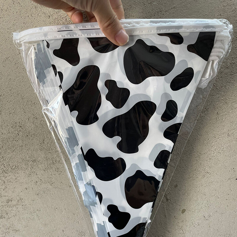 8 m tehénnyomat zászló zászló zászlók tehénsármány transzparensek Születésnapi parti kellékek Farm Animal Theme Western Cowboy Theme Party Dekoráció