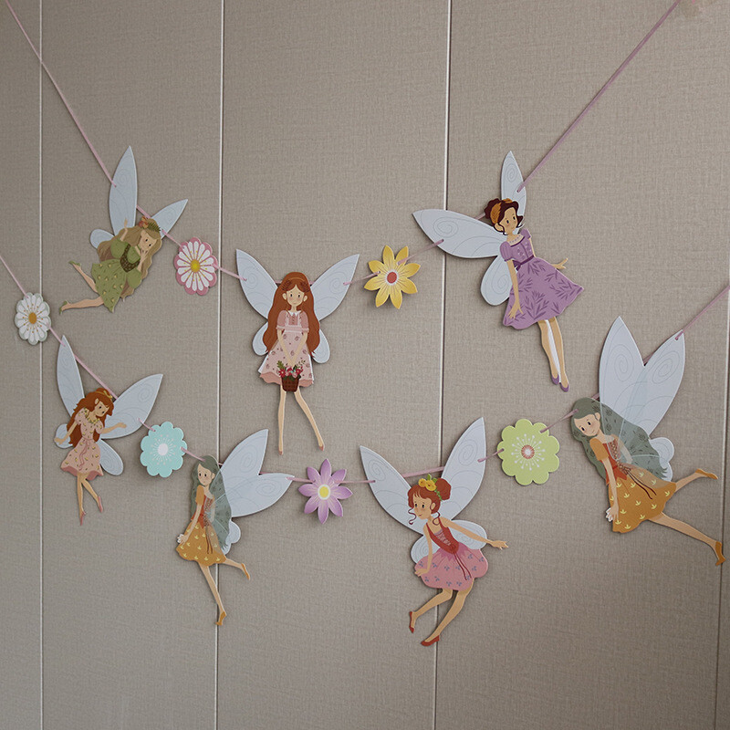 Lányok Virágtündér Arany Boldog születésnapot Garland Sármány Banner Dekoráció 4 5 6 7 8 9 éves Hercegnő témájú buli dekoráció