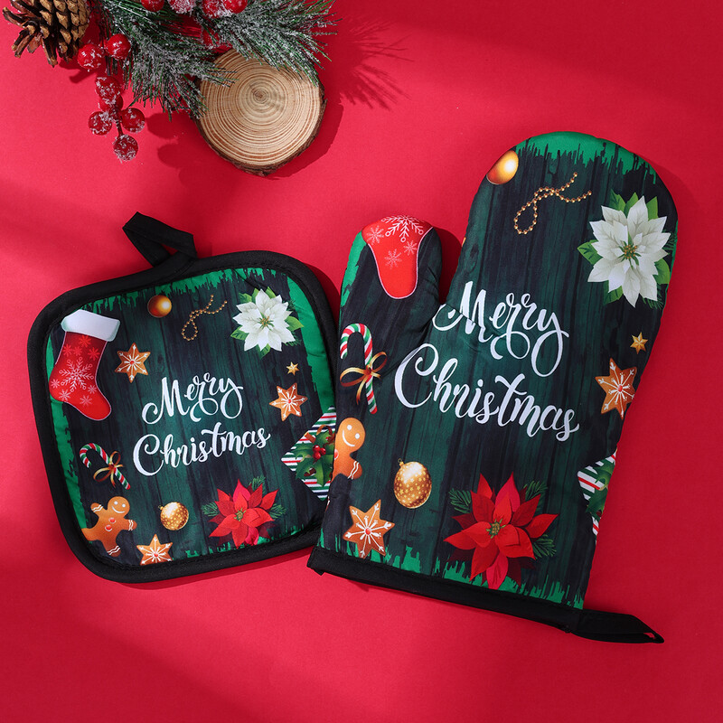 2vnt Kalėdų Kalėdų Senelis Sniego senelis Tartan Orkaitės Pirštinės vyrams Moterų Gamina Grilis Karščiui atsparios Virtuvės pirštinės Kalėdų dekoras