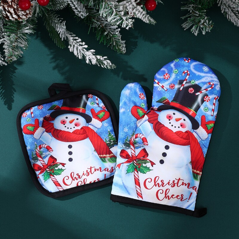 2vnt Kalėdų Kalėdų Senelis Sniego senelis Tartan Orkaitės Pirštinės vyrams Moterų Gamina Grilis Karščiui atsparios Virtuvės pirštinės Kalėdų dekoras