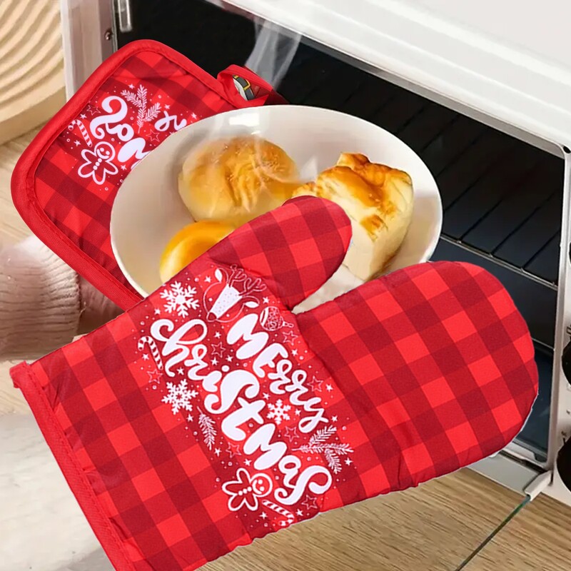 2vnt Kalėdų Kalėdų Senelis Sniego senelis Tartan Orkaitės Pirštinės vyrams Moterų Gamina Grilis Karščiui atsparios Virtuvės pirštinės Kalėdų dekoras