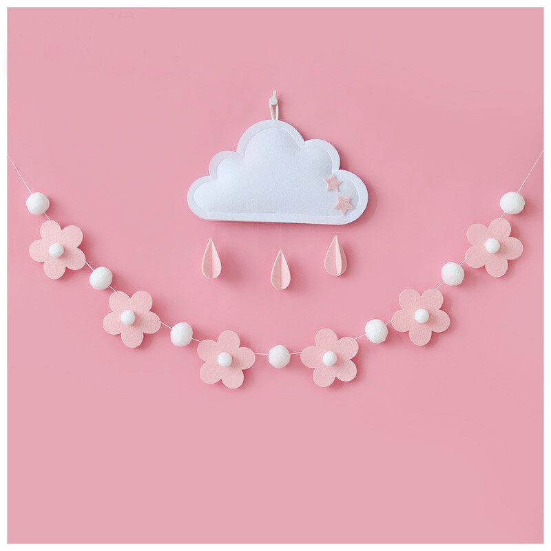1Szett édes filcvirág témájú szalaghirdetés százszorszép Hálószoba függő sármányfüzérek gyerekeknek Lányok születésnapi babazuhany party dekoráció