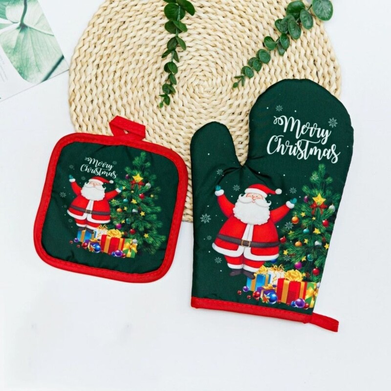 2 vnt./komplektas Izoliacinės Kalėdinės mikrobangų krosnelės pirštinės Puodų laikiklis Tirštinamasis spausdinimas Izoliacinis padėklas Anti-Heat Kalėdinės orkaitės pirštinės