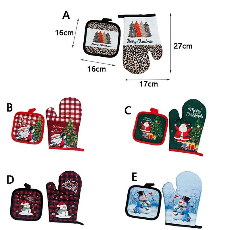 2 vnt./komplektas Izoliacinės Kalėdinės mikrobangų krosnelės pirštinės Puodų laikiklis Tirštinamasis spausdinimas Izoliacinis padėklas Anti-Heat Kalėdinės orkaitės pirštinės