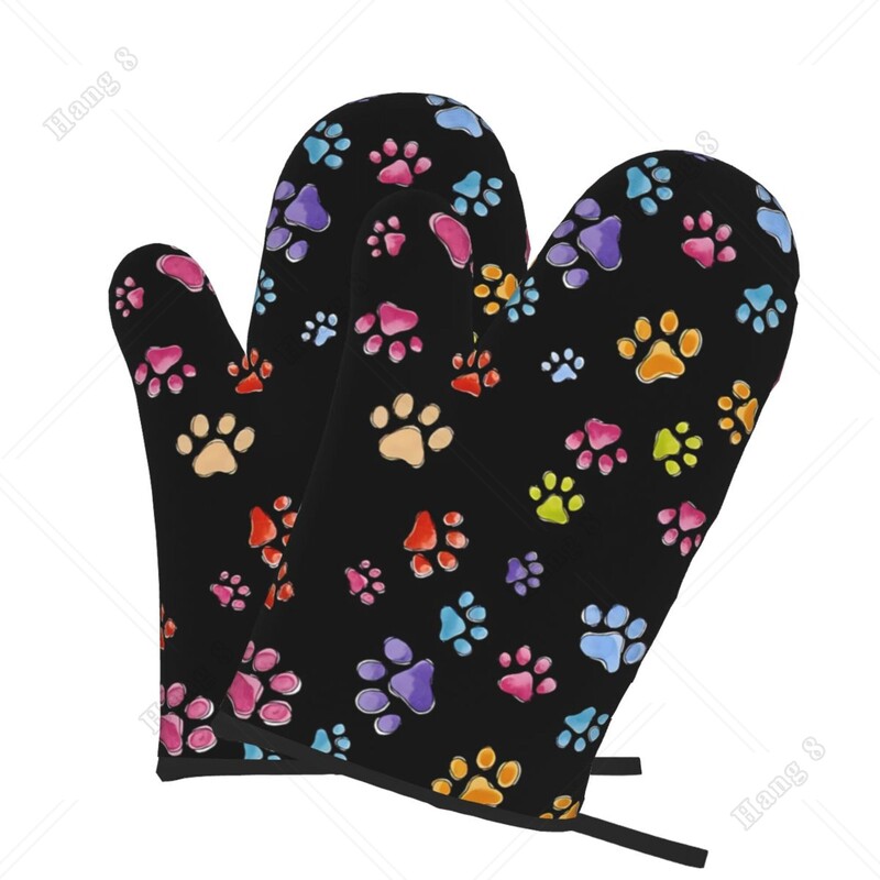 Spalvingos Šunų letenėlės Moteriškos Maisto gaminimo Kepimo Orkaitės Pirštinės Atsparios Karščiui Vieno dydžio Lengvai Valomi Virtuvės Priedai Orkaitės Pirštinės 2vnt.