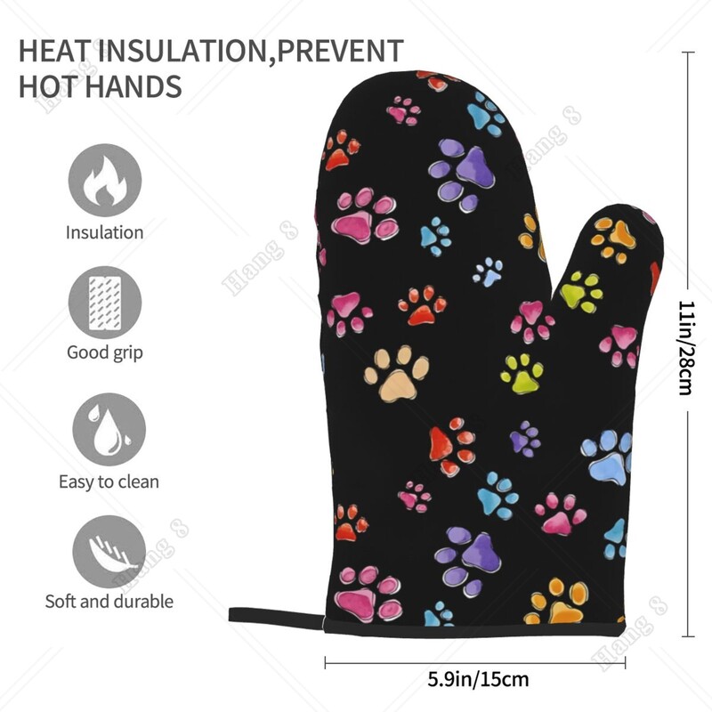 Spalvingos Šunų letenėlės Moteriškos Maisto gaminimo Kepimo Orkaitės Pirštinės Atsparios Karščiui Vieno dydžio Lengvai Valomi Virtuvės Priedai Orkaitės Pirštinės 2vnt.