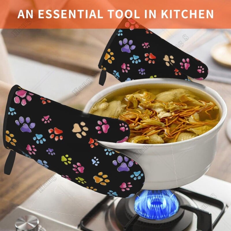 Spalvingos Šunų letenėlės Moteriškos Maisto gaminimo Kepimo Orkaitės Pirštinės Atsparios Karščiui Vieno dydžio Lengvai Valomi Virtuvės Priedai Orkaitės Pirštinės 2vnt.