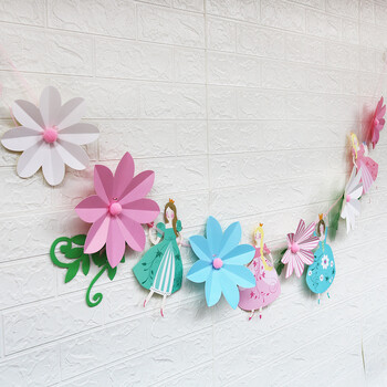 Flower Princess Happy Birthday Party Banner Fairy Birthday Baby Shower Tea Party Bunting Decor Детска градина Декорация на класна стая