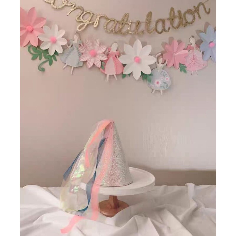 Virág Hercegnő Boldog Születésnapi Party Banner Tündér születésnapi Babazuhany Tea Party Sármány dekoráció Óvoda Tanterem Dekoráció