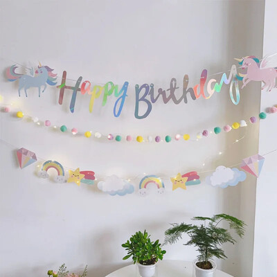 1Szett Unikornis születésnapi dekoráció Egyszarvú Boldog születésnapot Banner Sellőparti kellékek lányoknak Baby Shower party dekorációk