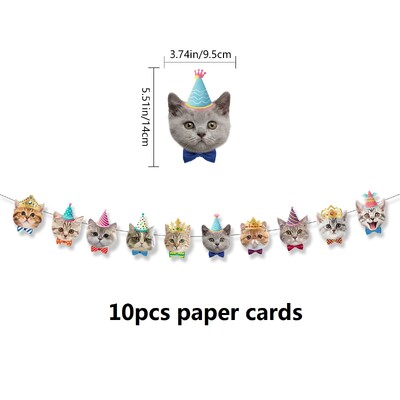Pet Cat papír húzható zászló, boldog születésnapot zászló, party dekoráció