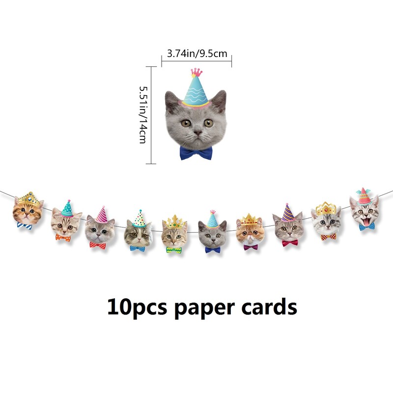 Pet Cat papír húzható zászló, boldog születésnapot zászló, party dekoráció