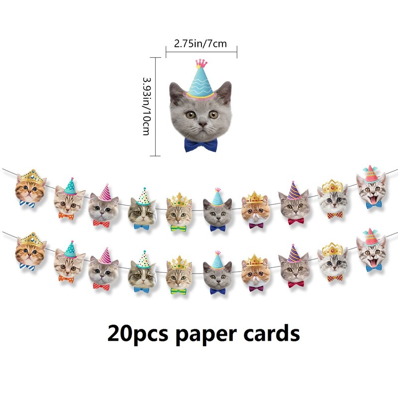 Pet Cat papír húzható zászló, boldog születésnapot zászló, party dekoráció