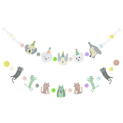 1 szett Lovely Cat Dog Design Papír Banner Sármány Kisállat Születésnapi Party Dekoráció Füzér Babazuhanyhoz Gyerekek Születésnapi Favor Dekor