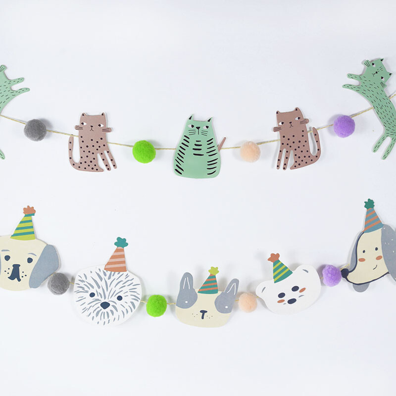 1 szett Lovely Cat Dog Design Papír Banner Sármány Kisállat Születésnapi Party Dekoráció Füzér Babazuhanyhoz Gyerekek Születésnapi Favor Dekor