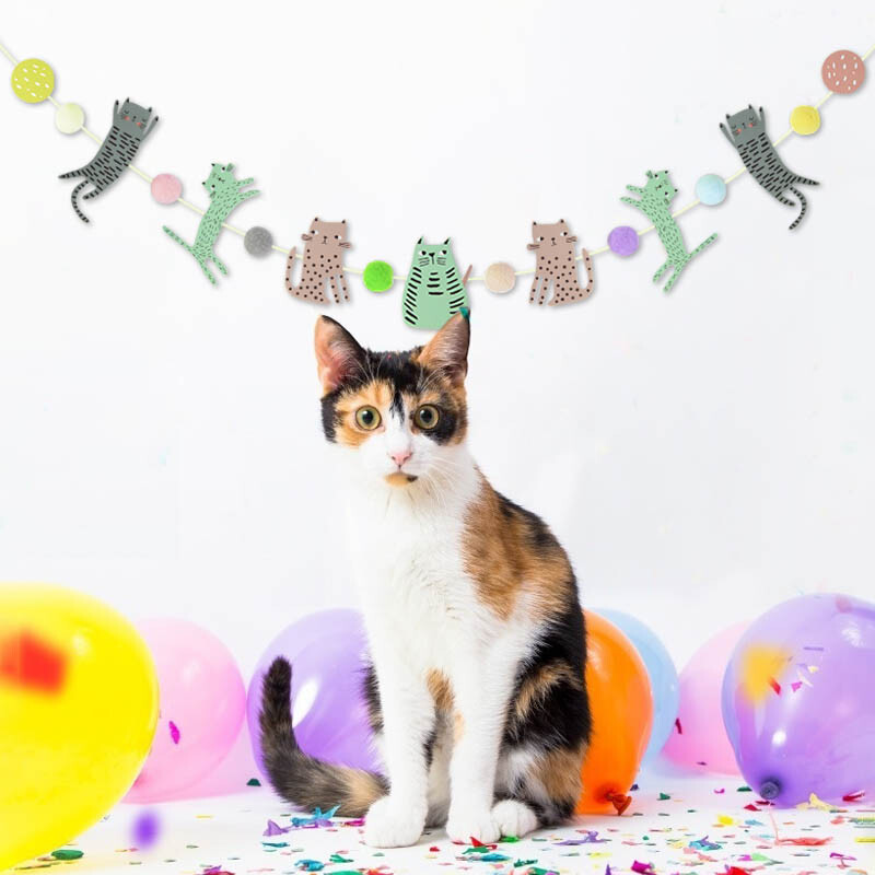1 szett Lovely Cat Dog Design Papír Banner Sármány Kisállat Születésnapi Party Dekoráció Füzér Babazuhanyhoz Gyerekek Születésnapi Favor Dekor