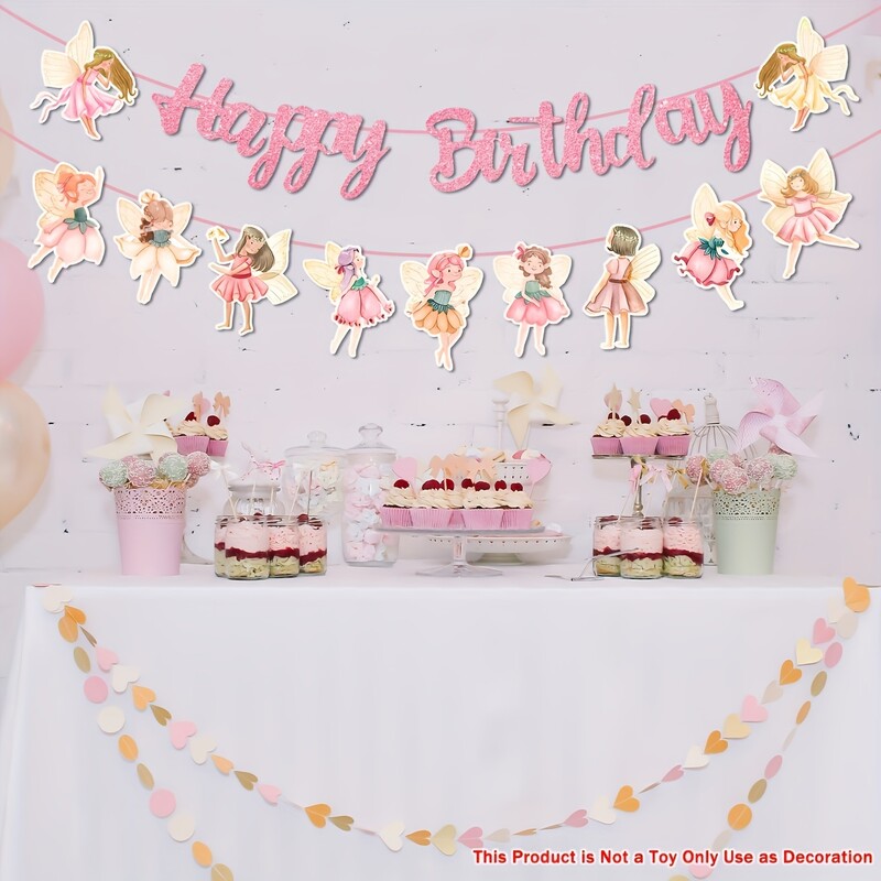 Tündér születésnapi parti dekoráció Virág Tündérek Lányok Születésnapi Banner Tündér függő dekoráció Színes Boldog születésnapot banner