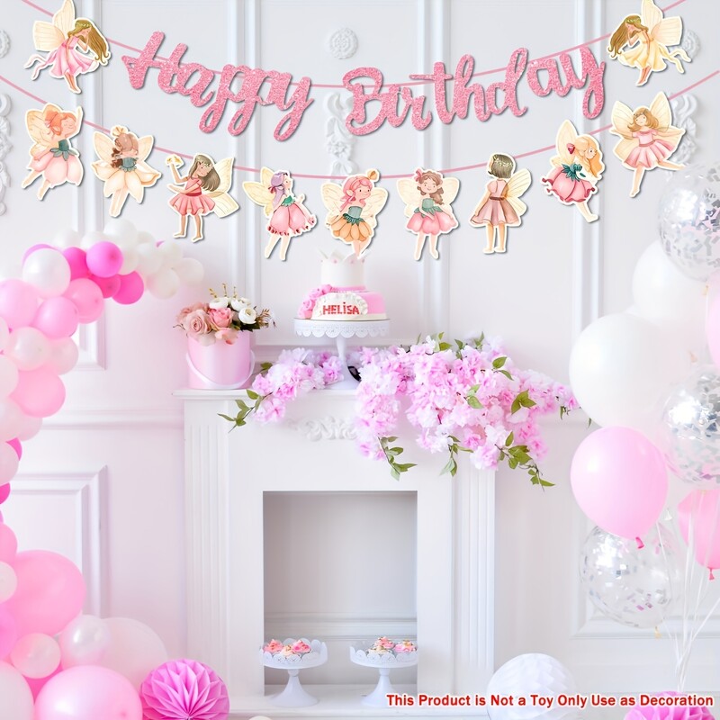 Tündér születésnapi parti dekoráció Virág Tündérek Lányok Születésnapi Banner Tündér függő dekoráció Színes Boldog születésnapot banner