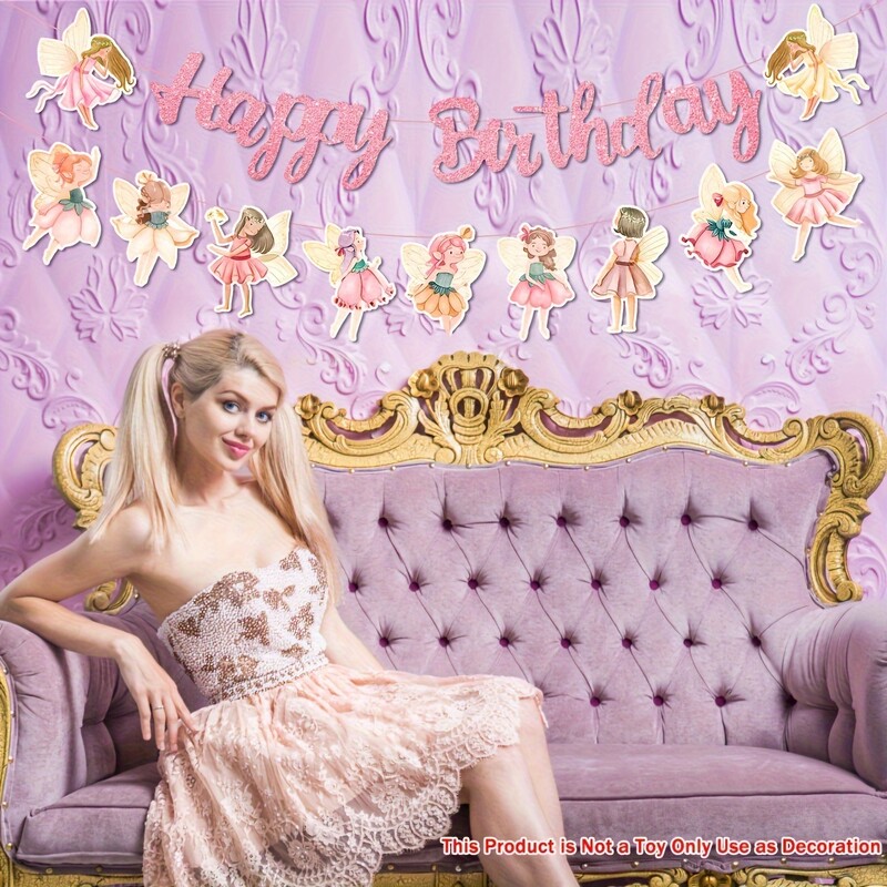 Tündér születésnapi parti dekoráció Virág Tündérek Lányok Születésnapi Banner Tündér függő dekoráció Színes Boldog születésnapot banner