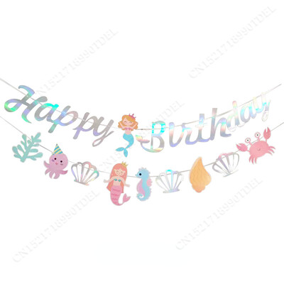 1Szett Boldog születésnapi parti dekoráció sellő zászló a tenger alatt sellő Boldog színes születésnapi szalagfüzér