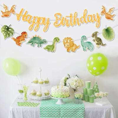 Dinoszaurusz Boldog születésnapot Garland Banner Roar Dino Party Balloons Jungle Animal Safari 1. Kids Születésnapi parti dekorációs kellékek