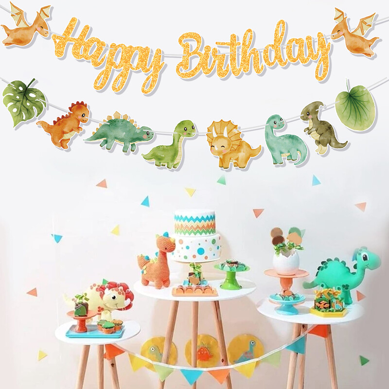 Dinoszaurusz Boldog születésnapot Garland Banner Roar Dino Party Balloons Jungle Animal Safari 1. Kids Születésnapi parti dekorációs kellékek