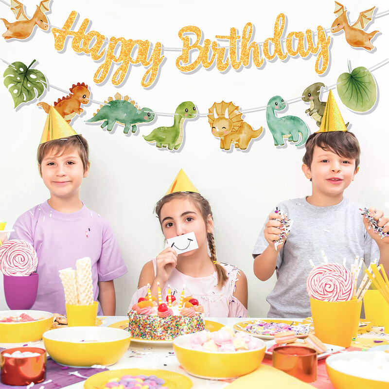Dinoszaurusz Boldog születésnapot Garland Banner Roar Dino Party Balloons Jungle Animal Safari 1. Kids Születésnapi parti dekorációs kellékek
