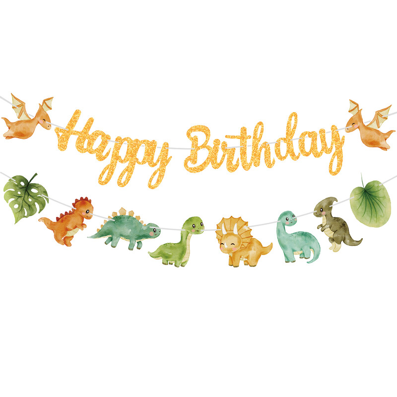 Dinoszaurusz Boldog születésnapot Garland Banner Roar Dino Party Balloons Jungle Animal Safari 1. Kids Születésnapi parti dekorációs kellékek