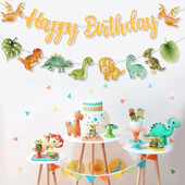 Dinoszaurusz Boldog születésnapot Garland Banner Roar Dino Party Balloons Jungle Animal Safari 1. Kids Születésnapi parti dekorációs kellékek