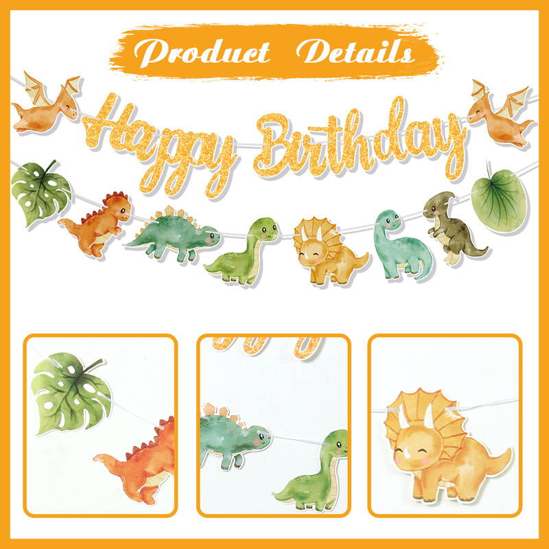 Dinoszaurusz Boldog születésnapot Garland Banner Roar Dino Party Balloons Jungle Animal Safari 1. Kids Születésnapi parti dekorációs kellékek