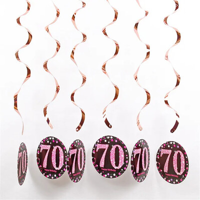 6db PVC örvényfüzér Boldog születésnapot zászló 18 30 40 50 60 70 éves függő díszek felnőtt születésnapi parti dekorációhoz