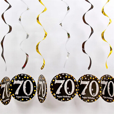 6db PVC örvényfüzér Boldog születésnapot zászló 18 30 40 50 60 70 éves függő díszek felnőtt születésnapi parti dekorációhoz