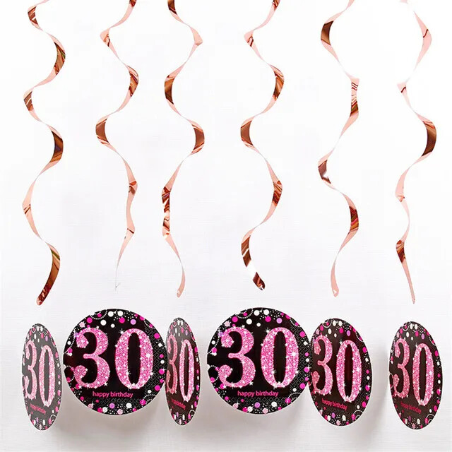 6db PVC örvényfüzér Boldog születésnapot zászló 18 30 40 50 60 70 éves függő díszek felnőtt születésnapi parti dekorációhoz